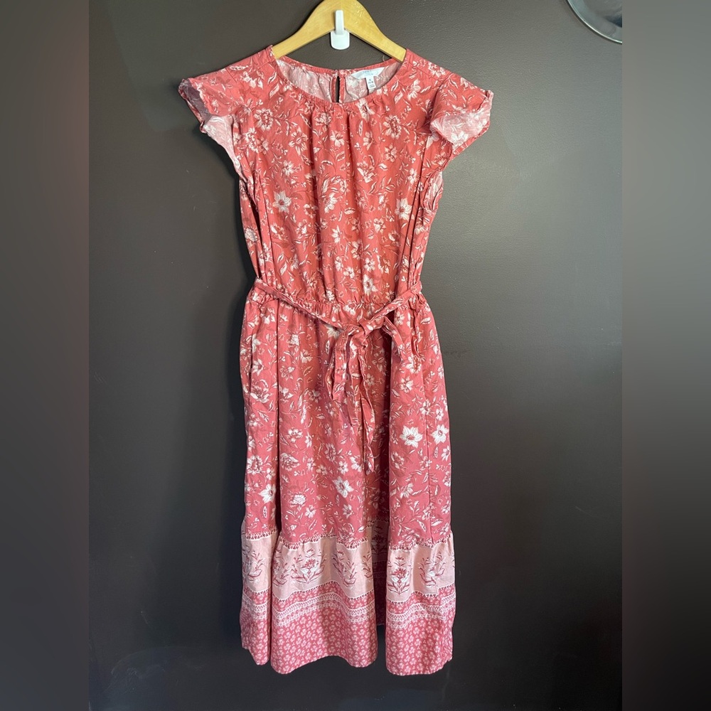 Time and Tru Orange Pink Ruffled Tie Front Sundress